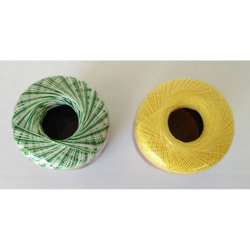2 South Maid 100% Mercerized Crochet Cotton Colorfast Shaded Green & Soft Yellow